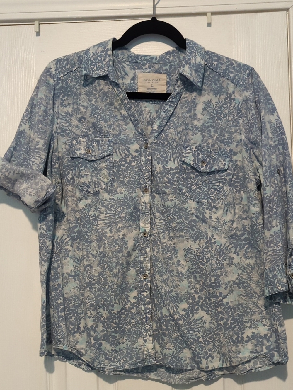 Light Blue Floral Button-Up Shirt